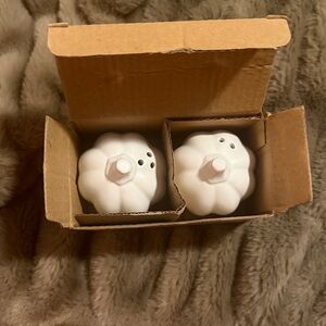 White Pumpkin Salt and Pepper Shakers Talking Tables NIB